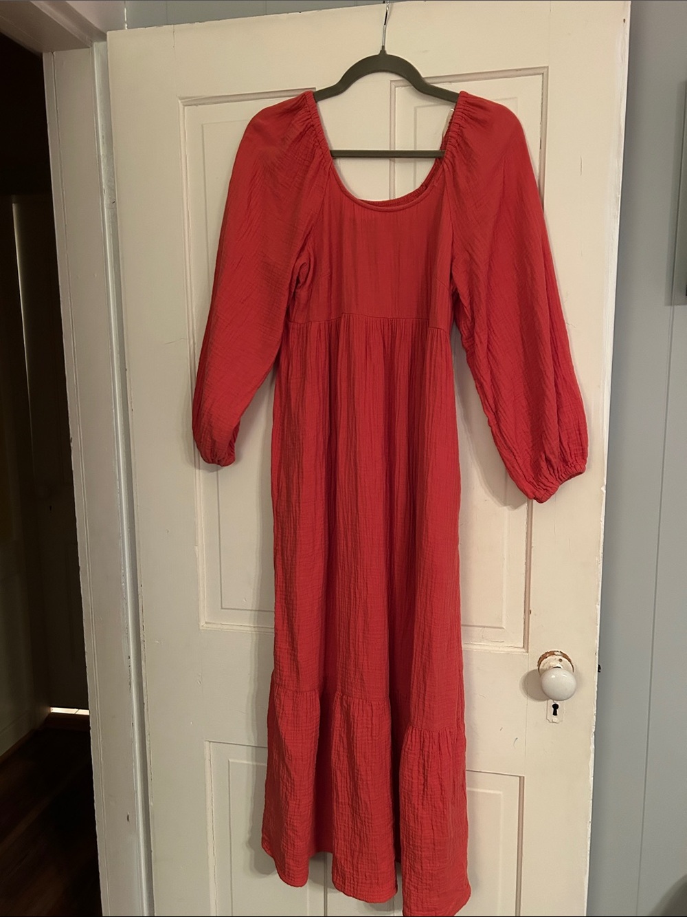 Women’s Red Long Sleeve Cotton Maxi Dress